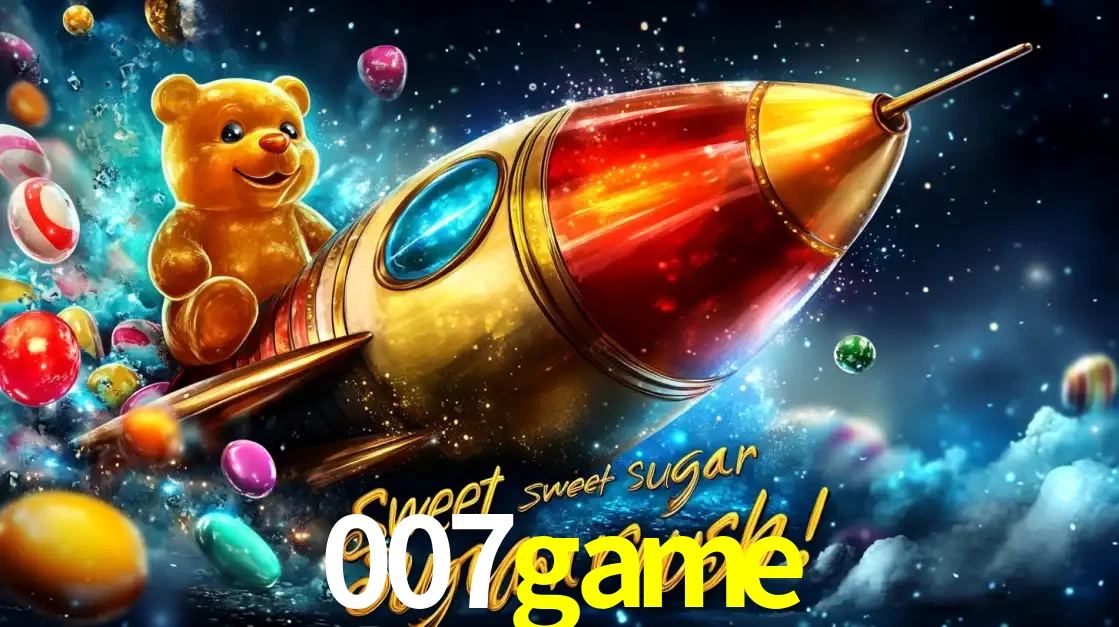 Arte promocional do jogo de slot Sugar Rush, com um urso de pelúcia em um foguete viajando pelo espaço de doces, um dos jogos divertidos disponíveis no cassino 007game.